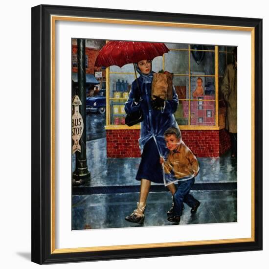 "Leaving Grocery in Rain", April 24, 1954-Amos Sewell-Framed Giclee Print