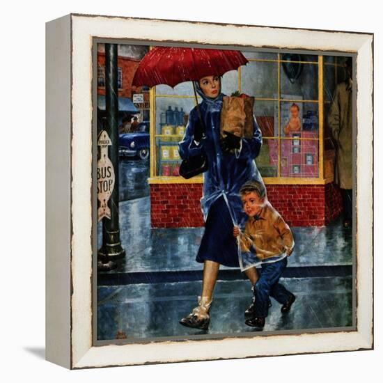 "Leaving Grocery in Rain", April 24, 1954-Amos Sewell-Framed Premier Image Canvas