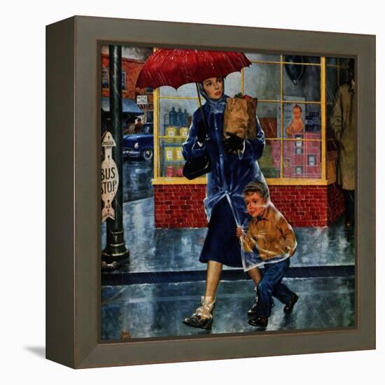 "Leaving Grocery in Rain", April 24, 1954-Amos Sewell-Framed Premier Image Canvas