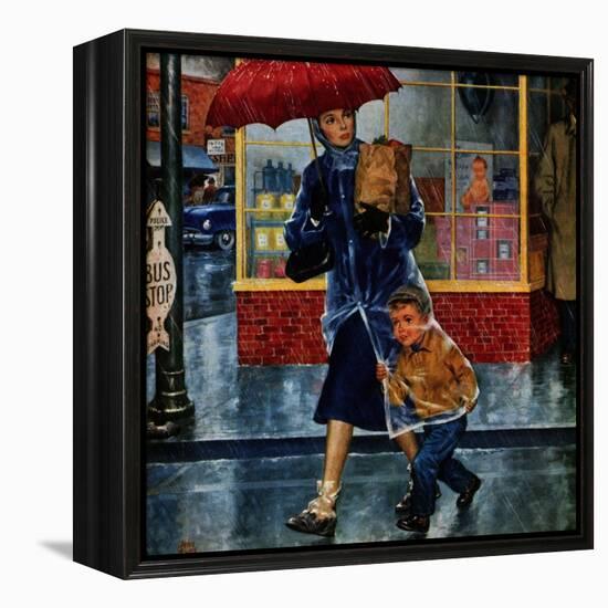 "Leaving Grocery in Rain", April 24, 1954-Amos Sewell-Framed Premier Image Canvas