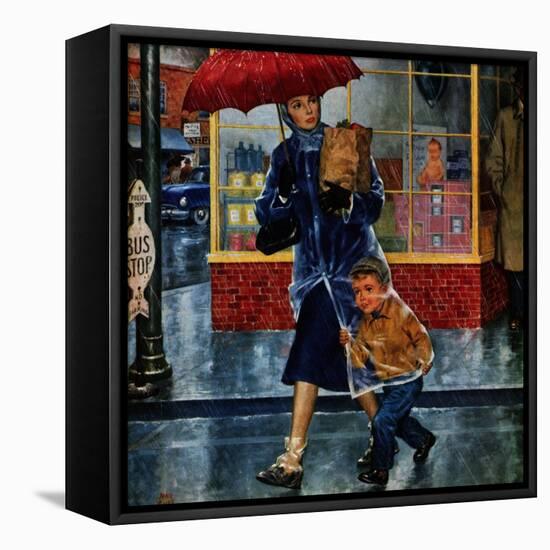 "Leaving Grocery in Rain", April 24, 1954-Amos Sewell-Framed Premier Image Canvas