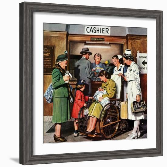 "Leaving the Hospital," October 22, 1949-Stevan Dohanos-Framed Giclee Print