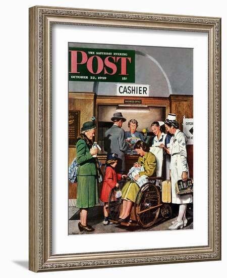 "Leaving the Hospital," Saturday Evening Post Cover, October 22, 1949-Stevan Dohanos-Framed Giclee Print