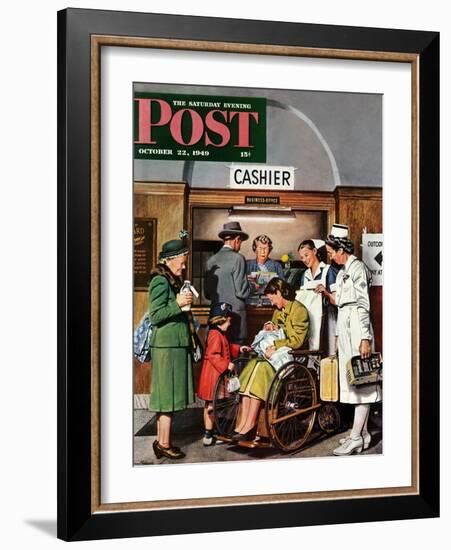 "Leaving the Hospital," Saturday Evening Post Cover, October 22, 1949-Stevan Dohanos-Framed Giclee Print