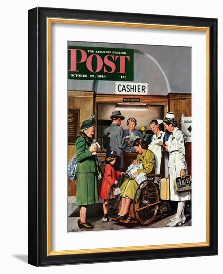 "Leaving the Hospital," Saturday Evening Post Cover, October 22, 1949-Stevan Dohanos-Framed Giclee Print