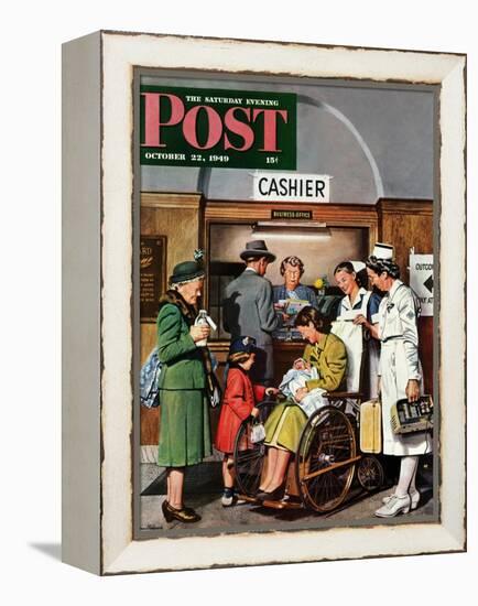 "Leaving the Hospital," Saturday Evening Post Cover, October 22, 1949-Stevan Dohanos-Framed Premier Image Canvas