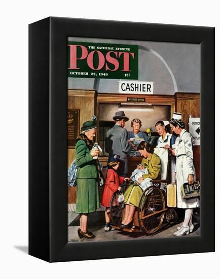 "Leaving the Hospital," Saturday Evening Post Cover, October 22, 1949-Stevan Dohanos-Framed Premier Image Canvas