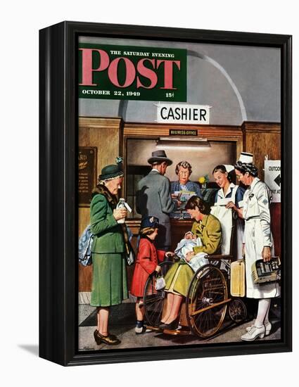 "Leaving the Hospital," Saturday Evening Post Cover, October 22, 1949-Stevan Dohanos-Framed Premier Image Canvas