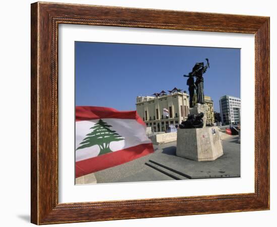 Lebanese Flag and the Martyrs Statue in the Bcd, Lebanon, Middle East-Gavin Hellier-Framed Photographic Print