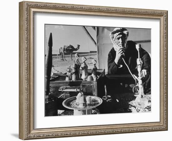 Lebanese Shepherd Smoking Water Pipe Outside His Tent-Carlo Bavagnoli-Framed Photographic Print