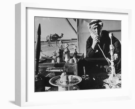 Lebanese Shepherd Smoking Water Pipe Outside His Tent-Carlo Bavagnoli-Framed Photographic Print