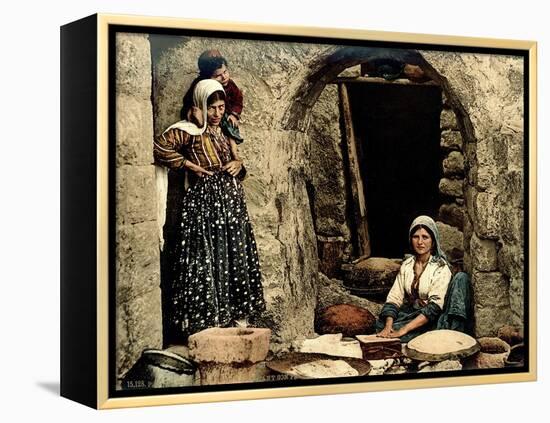 Lebanese Women Making Bread in Front of their House, C.1880-1900-null-Framed Premier Image Canvas