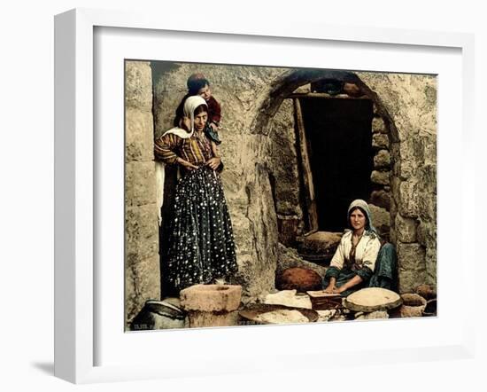 Lebanese Women Making Bread in Front of their House, C.1880-1900-null-Framed Photographic Print