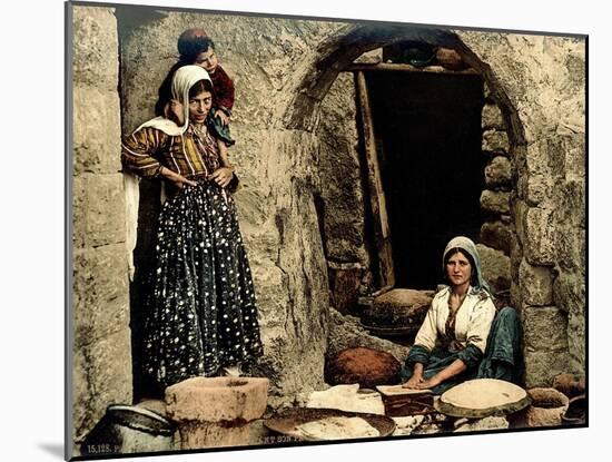Lebanese Women Making Bread in Front of their House, C.1880-1900-null-Mounted Photographic Print