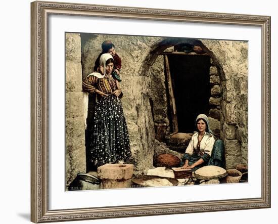 Lebanese Women Making Bread in Front of their House, C.1880-1900-null-Framed Photographic Print