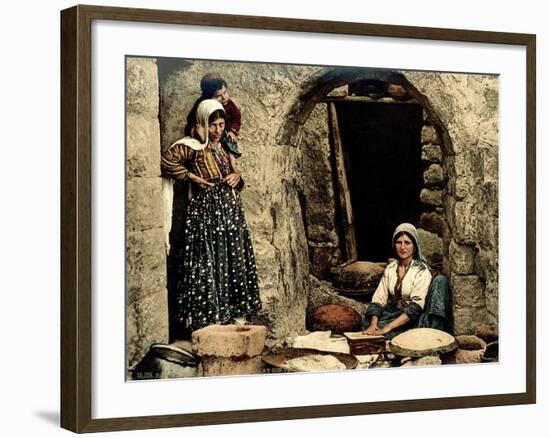 Lebanese Women Making Bread in Front of their House, C.1880-1900-null-Framed Photographic Print