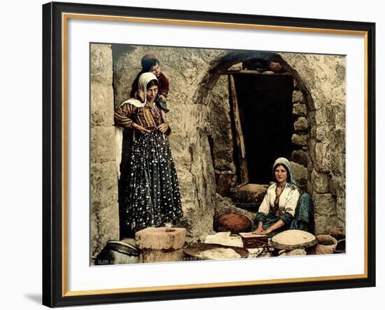 Lebanese Women Making Bread in Front of their House, C.1880-1900-null-Framed Photographic Print