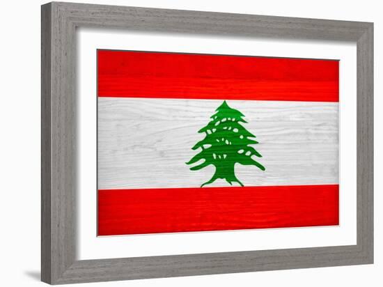 Lebanon Flag Design with Wood Patterning - Flags of the World Series-Philippe Hugonnard-Framed Premium Giclee Print