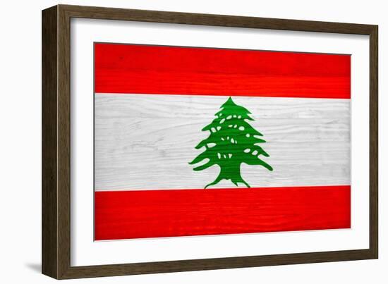 Lebanon Flag Design with Wood Patterning - Flags of the World Series-Philippe Hugonnard-Framed Premium Giclee Print