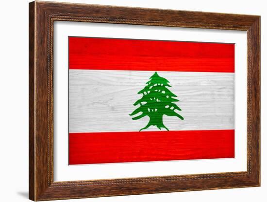 Lebanon Flag Design with Wood Patterning - Flags of the World Series-Philippe Hugonnard-Framed Premium Giclee Print