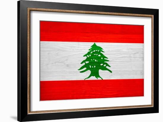 Lebanon Flag Design with Wood Patterning - Flags of the World Series-Philippe Hugonnard-Framed Premium Giclee Print