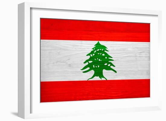 Lebanon Flag Design with Wood Patterning - Flags of the World Series-Philippe Hugonnard-Framed Premium Giclee Print