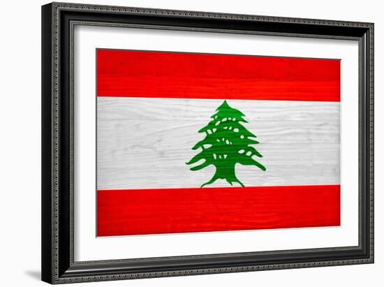 Lebanon Flag Design with Wood Patterning - Flags of the World Series-Philippe Hugonnard-Framed Premium Giclee Print