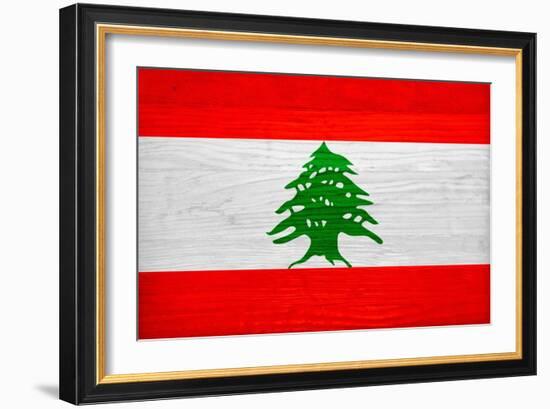 Lebanon Flag Design with Wood Patterning - Flags of the World Series-Philippe Hugonnard-Framed Premium Giclee Print