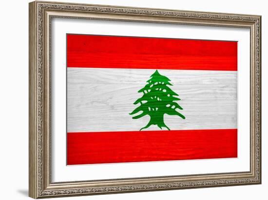 Lebanon Flag Design with Wood Patterning - Flags of the World Series-Philippe Hugonnard-Framed Art Print