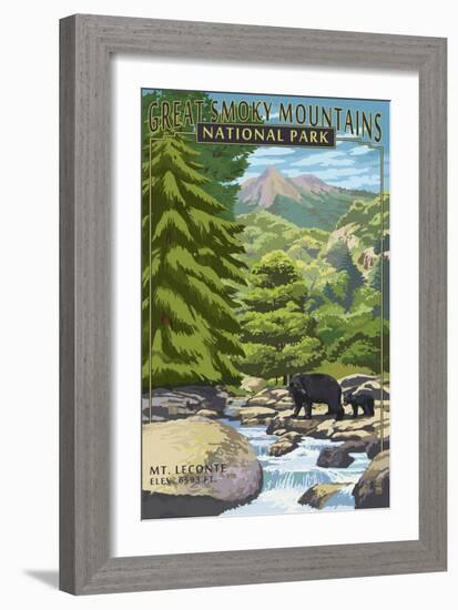 Leconte Creek and Mt. Leconte - Great Smoky Mountains National Park, TN-Lantern Press-Framed Premium Giclee Print