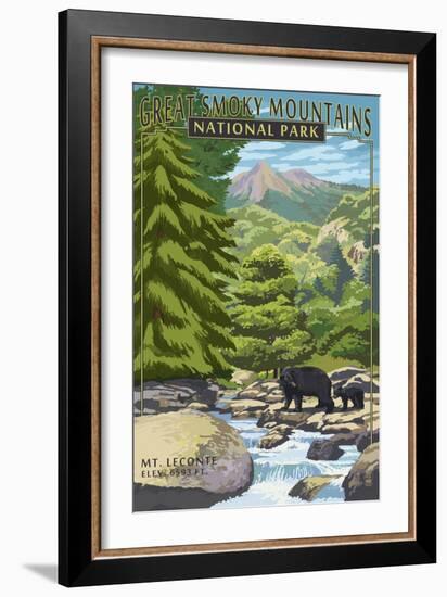 Leconte Creek and Mt. Leconte - Great Smoky Mountains National Park, TN-Lantern Press-Framed Premium Giclee Print