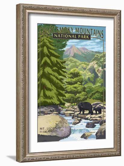 Leconte Creek and Mt. Leconte - Great Smoky Mountains National Park, TN-Lantern Press-Framed Art Print