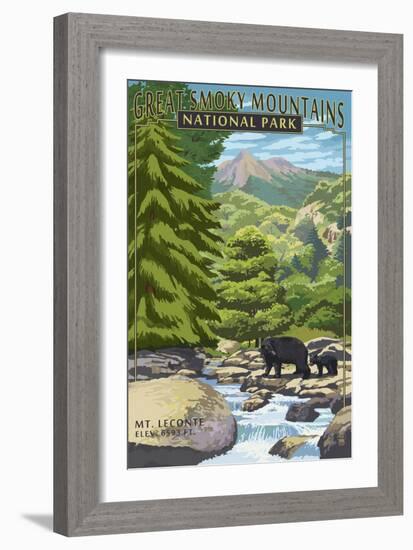 Leconte Creek and Mt. Leconte - Great Smoky Mountains National Park, TN-Lantern Press-Framed Art Print