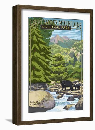 Leconte Creek and Mt. Leconte - Great Smoky Mountains National Park, TN-Lantern Press-Framed Art Print