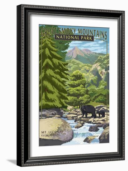 Leconte Creek and Mt. Leconte - Great Smoky Mountains National Park, TN-Lantern Press-Framed Art Print