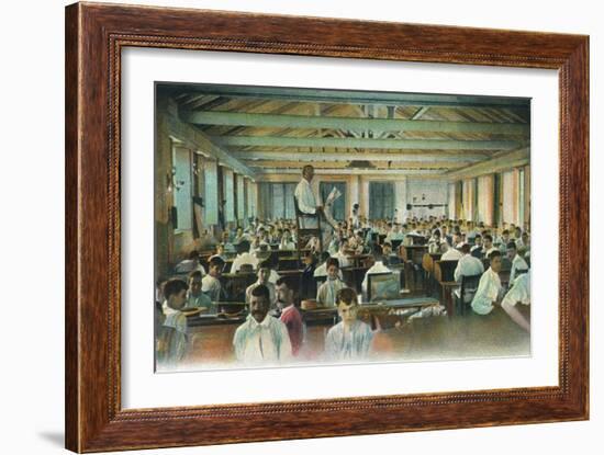 Lector reading to cigar rollers, Cigar Factory, Havana, Cuba, 1910s-Unknown-Framed Giclee Print