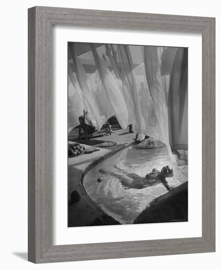 Lee Anderson Swimming Into Living Room of Raymond Loewy's House-Peter Stackpole-Framed Photographic Print