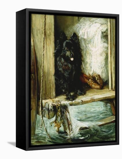 Left in Charge - a Black Pomerain on the Steps of a Bathing Machine-Philip Eustace Stretton-Framed Premier Image Canvas