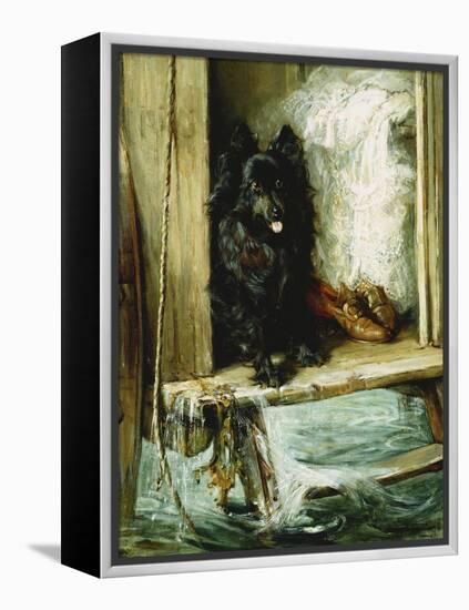 Left in Charge - a Black Pomerain on the Steps of a Bathing Machine-Philip Eustace Stretton-Framed Premier Image Canvas