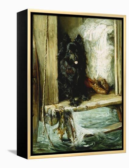 Left in Charge - a Black Pomerain on the Steps of a Bathing Machine-Philip Eustace Stretton-Framed Premier Image Canvas