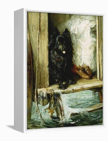Left in Charge - a Black Pomerain on the Steps of a Bathing Machine-Philip Eustace Stretton-Framed Premier Image Canvas