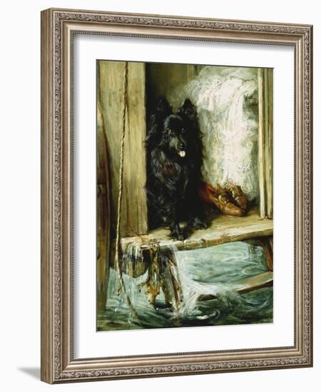 Left in Charge - a Black Pomerain on the Steps of a Bathing Machine-Philip Eustace Stretton-Framed Premium Giclee Print