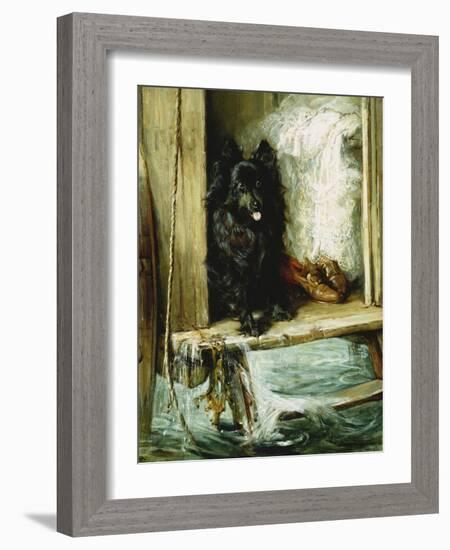 Left in Charge - a Black Pomerain on the Steps of a Bathing Machine-Philip Eustace Stretton-Framed Premium Giclee Print