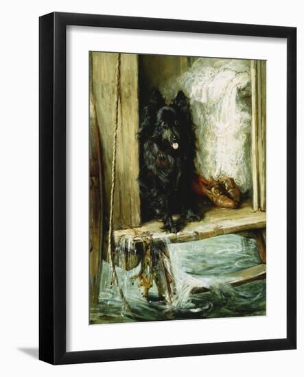 Left in Charge - a Black Pomerain on the Steps of a Bathing Machine-Philip Eustace Stretton-Framed Premium Giclee Print