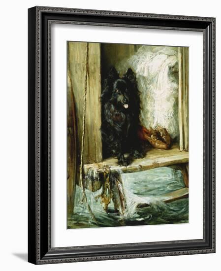 Left in Charge - a Black Pomerain on the Steps of a Bathing Machine-Philip Eustace Stretton-Framed Premium Giclee Print