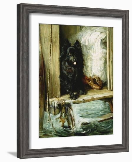 Left in Charge - a Black Pomerain on the Steps of a Bathing Machine-Philip Eustace Stretton-Framed Giclee Print