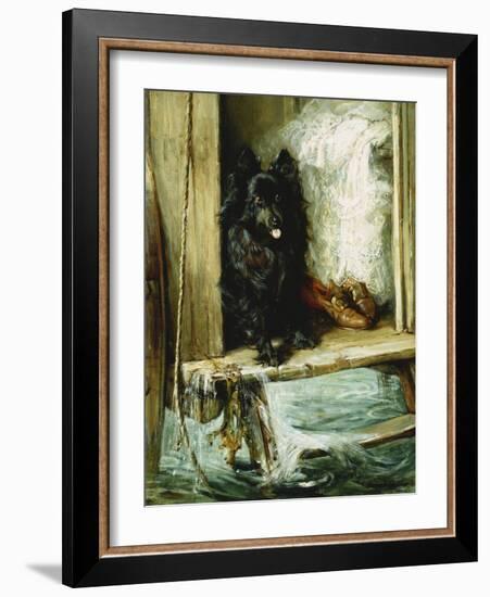 Left in Charge - a Black Pomerain on the Steps of a Bathing Machine-Philip Eustace Stretton-Framed Giclee Print