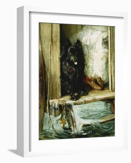 Left in Charge - a Black Pomerain on the Steps of a Bathing Machine-Philip Eustace Stretton-Framed Giclee Print