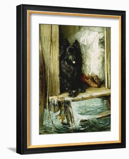 Left in Charge - a Black Pomerain on the Steps of a Bathing Machine-Philip Eustace Stretton-Framed Giclee Print