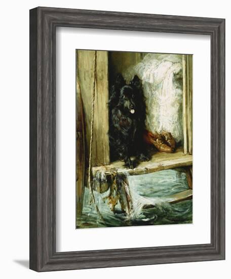 Left in Charge - a Black Pomerain on the Steps of a Bathing Machine-Philip Eustace Stretton-Framed Giclee Print